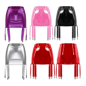 Thắt lưng nữ Wet Look Patent Leather Garter Belt Dây treo lưng cao với sáu kẹp khóa kim loại