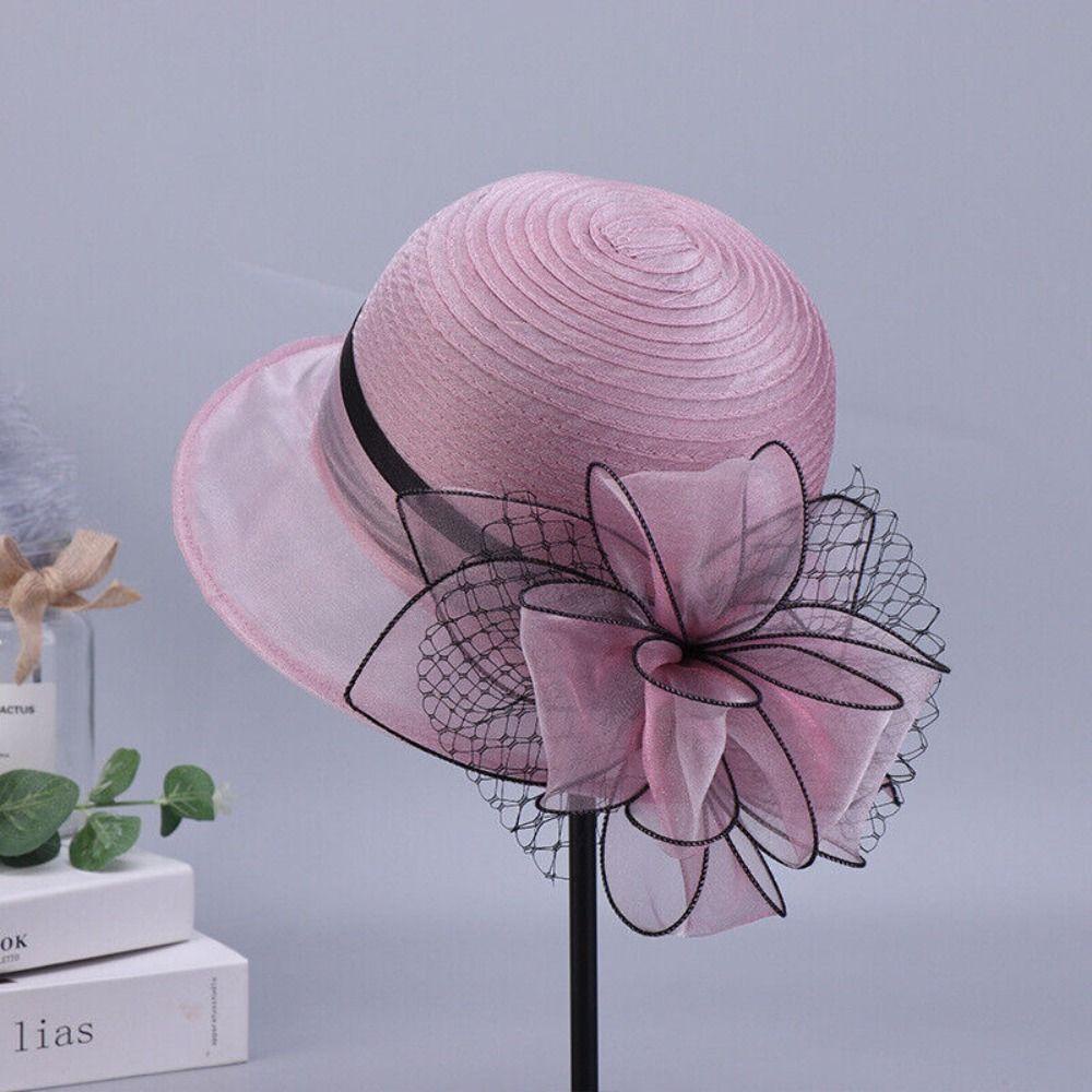 Mũ che nắng ngoài trời JVSUB, Mũ trà Organza Mũ lưu vực mùa hè, Hoa màu trơn thoáng khí cho nữ Mũ ngư dân