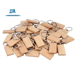 50 Móc khóa gỗ trống khắc hình chữ nhật ID có thể khắc DIY