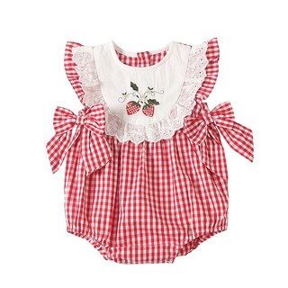 Bộ Áo Liền Quần In Họa Tiết Dâu Tây / Kẻ Sọc Thời Trang Xinh Xắn Cho Bé Gái