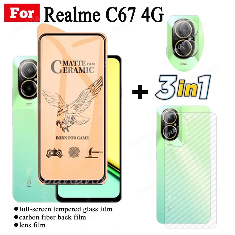 Kính cường lực gốm 3 TRONG 1 Realme C67 4G cho Realme C53 C55 C51 C30 C 67 5G Ống kính máy ảnh Kính bảo vệ màn hình và phim mặt sau
