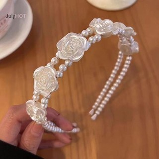 Julyhot Ngọc Trai Trắng Lớn Thanh Lịch Dành Cho Nữ Cô Gái Đơn Giản Trắng Hoa Hồng Băng Đô Quấn Tóc Sóng Retro Hairhoop Mũ Đội Đầu Phụ Kiện Massivedeals