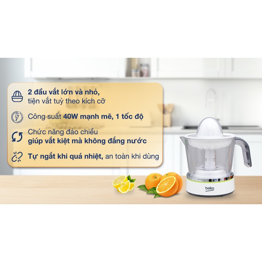 Máy vắt cam Beko CJB5103W - 2 đầu vắt - Cônng suất 40W - Bảo hành chính hãng 12 tháng [Hỏa tốc Hcm]