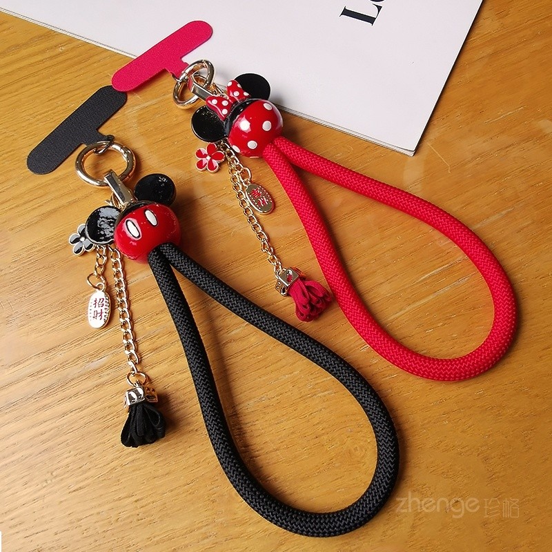 Phụ Kiện Điện Thoại Di Động Mickey Minnie Bện Dây Tay Dày Nữ Di Động Cổ Tay Dây Kẹp Vỏ Điện Thoại Sling Phong Cách Ngắn Leo Núi Dây Ngoài Trời