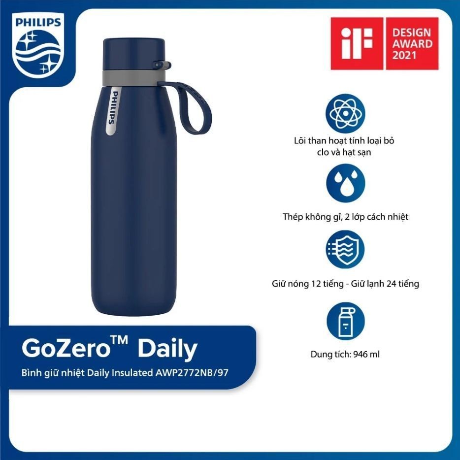 Bình Giữ Nhiệt Daily Insulated Philips AWP2772NB/97 946ml Lọc Nước Tiện Lợi Chính Hãng