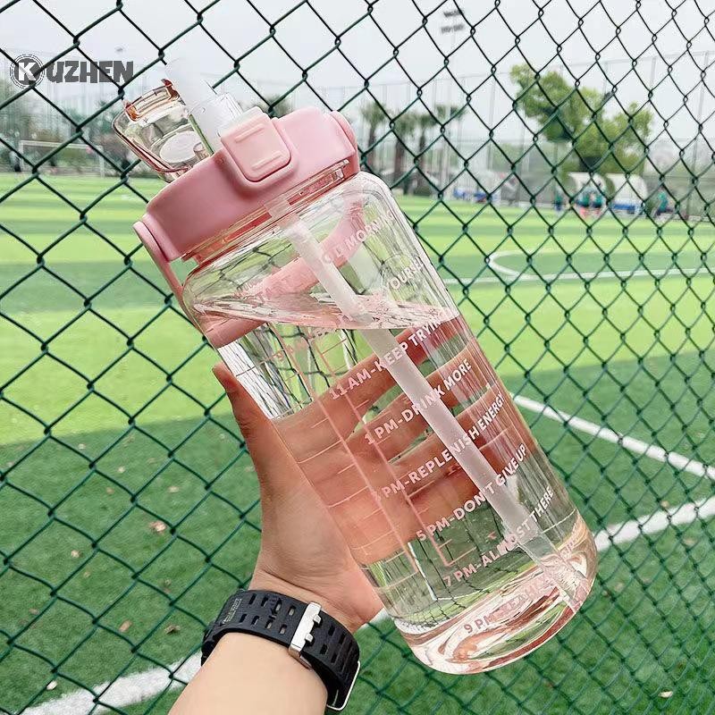 Kuzhen 2 Lít Bình Nước Có Ống Hút Nữ Chai Bé Gái Di Động Du Lịch Cốc Tập Thể Dục Mùa Hè Bình Nước Lạnh Có Dấu Thời Gian HOT