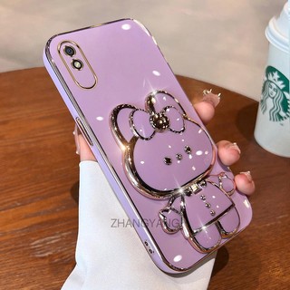 ốp lưng redmi 9a Ốp Điện Thoại TPU Silicon Mềm Mạ Điện Gắn Gương Trang Điểm Hình Thỏ 3D Cho redmi 9a