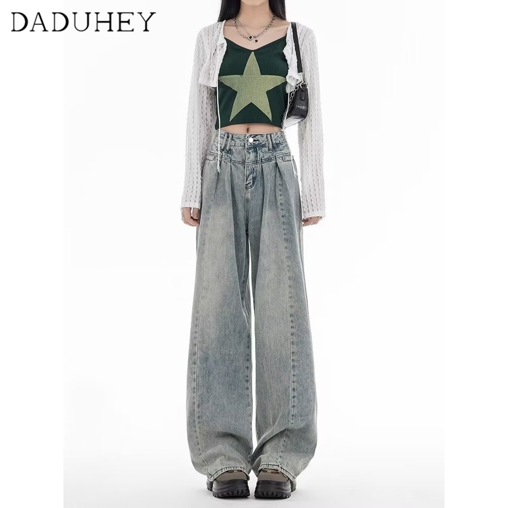 Ảnh DaDuHey New American Ins High Street Retro Washed Jeans Niche High Waist Loose Wide Leg Pants plus Size Trousers 2