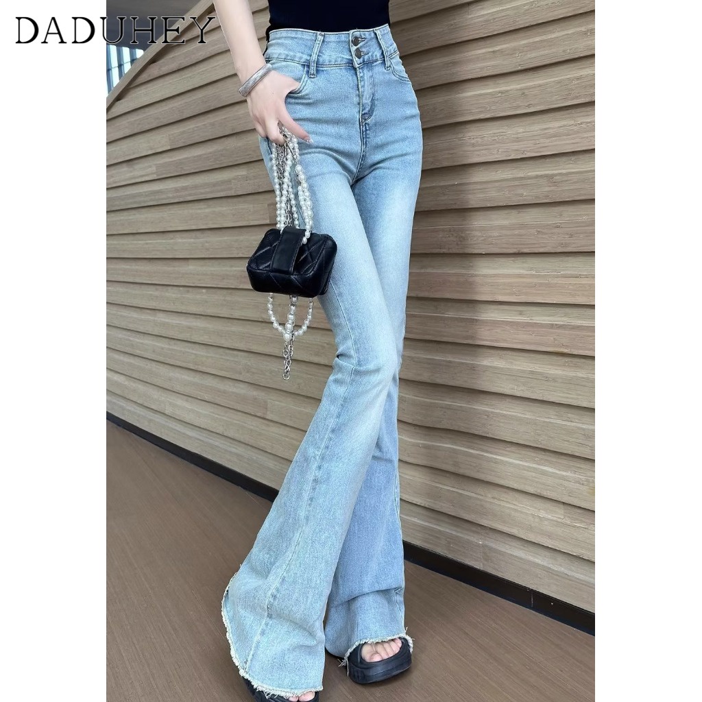 Ảnh DaDuHey New American Style Ins High Street Washed Micro-flare Jeans Niche High Waist Wide Leg Pants Trousers 3
