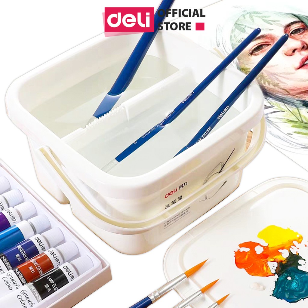 Xô Rửa Cọ Vẽ 2 Ngăn Kèm Nắp Pallet Khay Pha Màu Bằng Nhựa Deli | Shopee ...