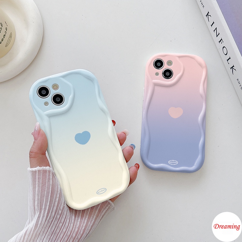 Ốp Lưng Cho Redmi Note 13 12S 11S 10S 9S 8 7 M6 Pro A3 A1 A2 Plus 13C 12C 11A 10C 9A 9C 9T C65 C50 C55 C31 X5 Kem Vồng Cong Edge Motif Dần Dần Màu Hồng Trái Tim Xanh