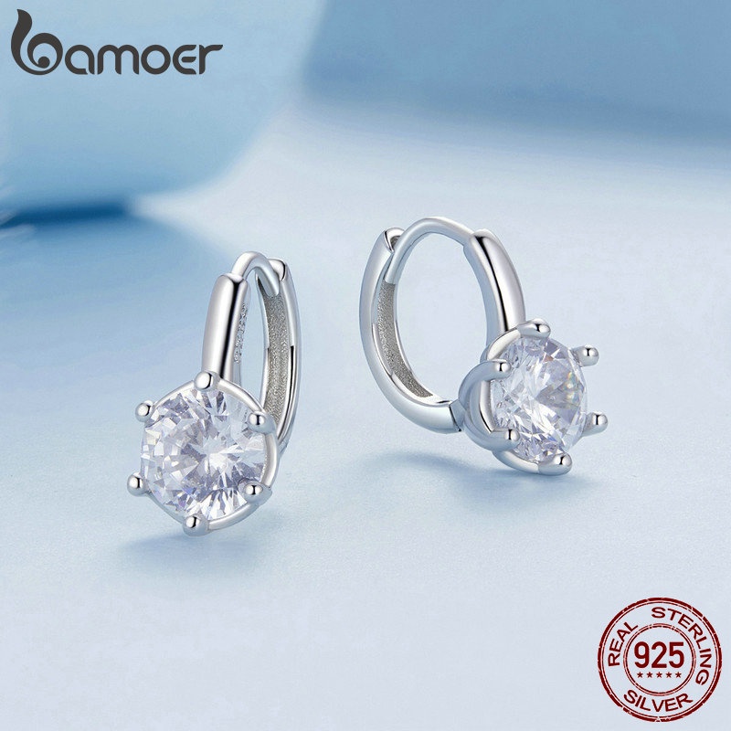 Bamoer Bông Tai Bạc 925 Đính Đá Lấp Lánh