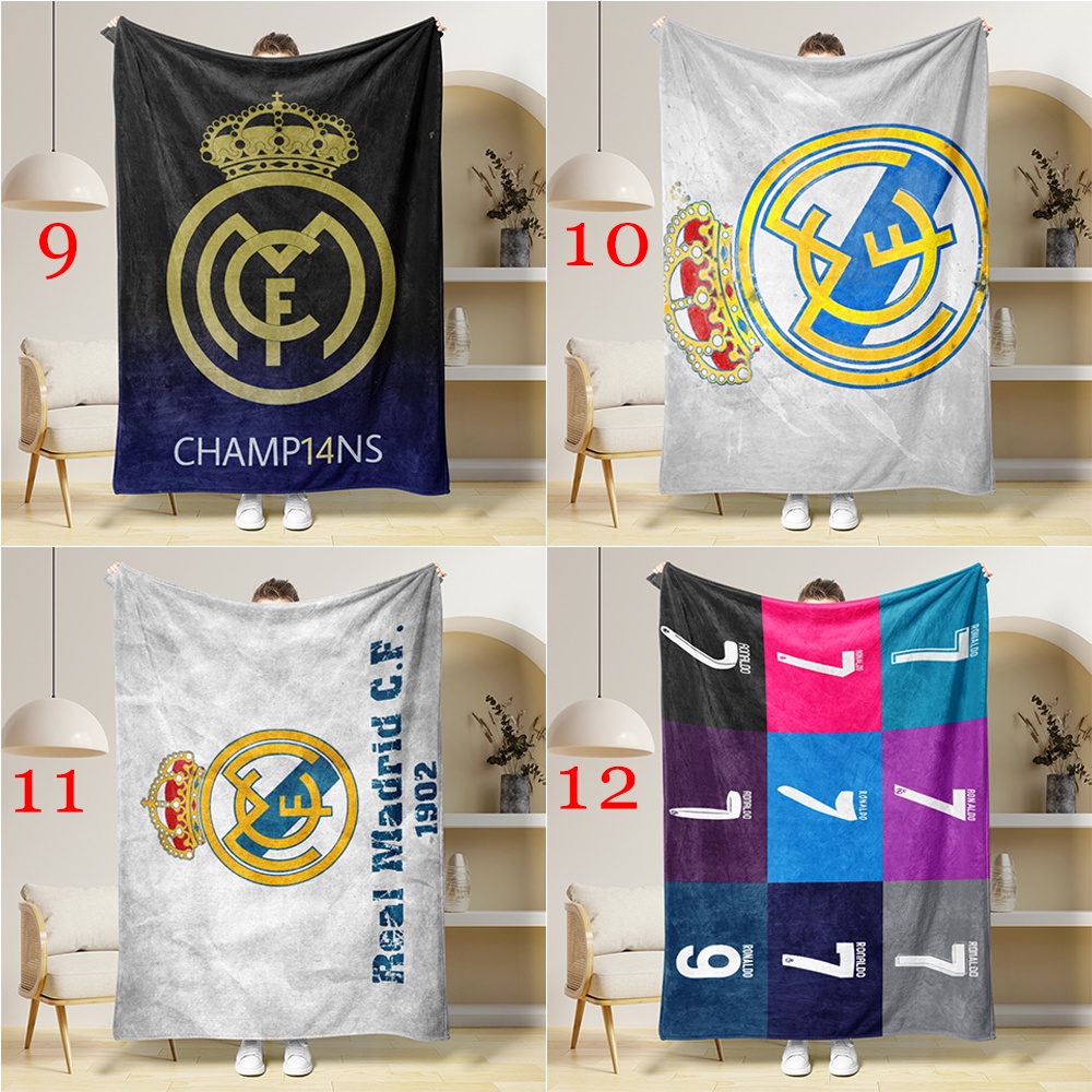 Áo Thun In Logo real madrid Thời Trang Năng Động Chăn flannel In logo Câu Lạc Bộ Bóng Đá Một Mặt Làm Quà Tặng Tốt Nhất Cho Người Lớn
