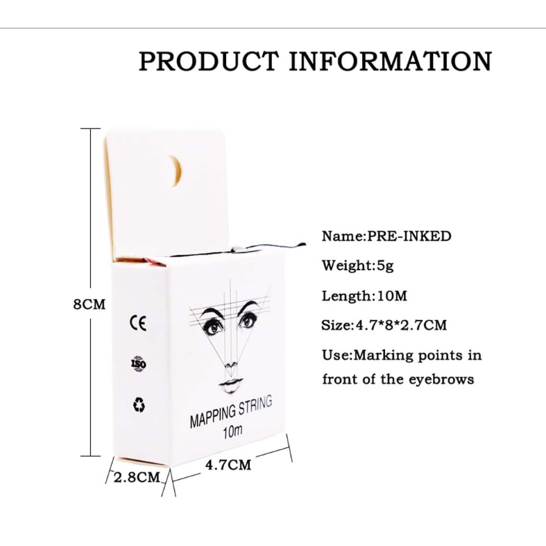 Chỉ than hoạt tính đo vẽ lông mày cuộn MAPPING STRING 10m, chỉ vẽ lông mày màu trắng