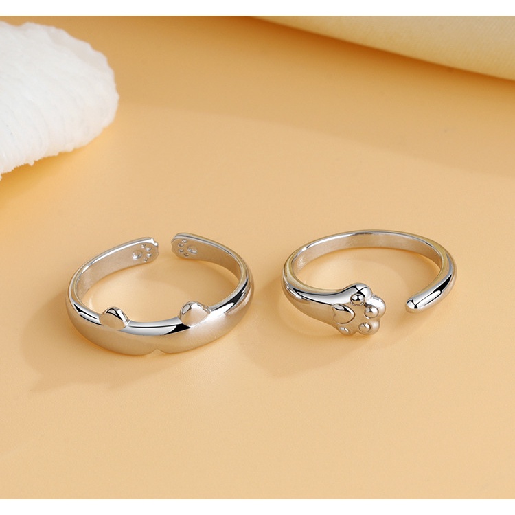 Nhẫn Hở Mạ Bạc 925 Hình Chân Mèo Đơn Giản Dễ Thương Có Thể Điều Chỉnh Cho Cặp Đôi