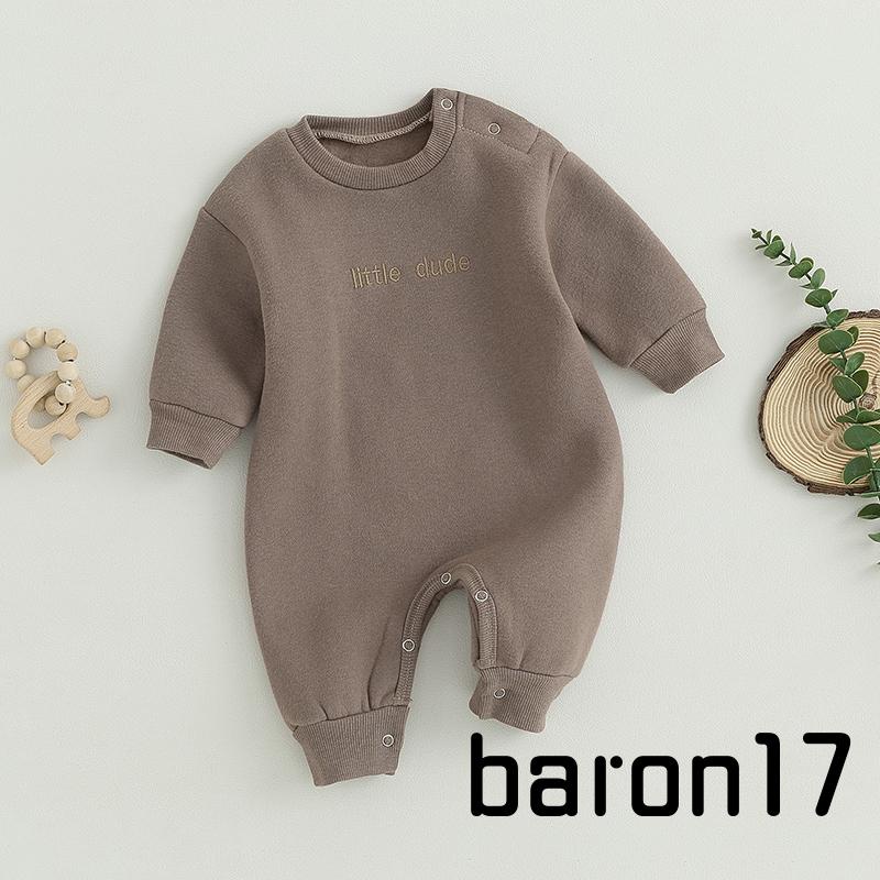 Lpdl-baby Bé Trai Jumpsuit Dễ Thương Thêu Chữ Dài Tay Cổ Tròn Không Chân Áo Liền Quần Mùa Đông Thu Trang Phục