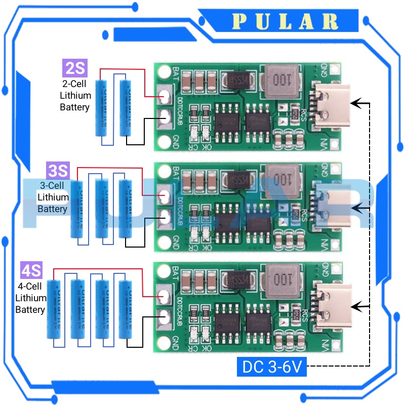 Bộ Sạc Pin lithium 18650 2s 3s 4s type-c Sang 8.4v 12.6v 16.8v 7.4v 11 ...