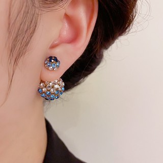 Bông Tai Hai Mặt Hình Quả Cầu Kim Cương Lấp Lánh Siêu Cao Cấp Màu Sắc Hai Mặt Trước Và Sau Phong Cách Thanh Lịch