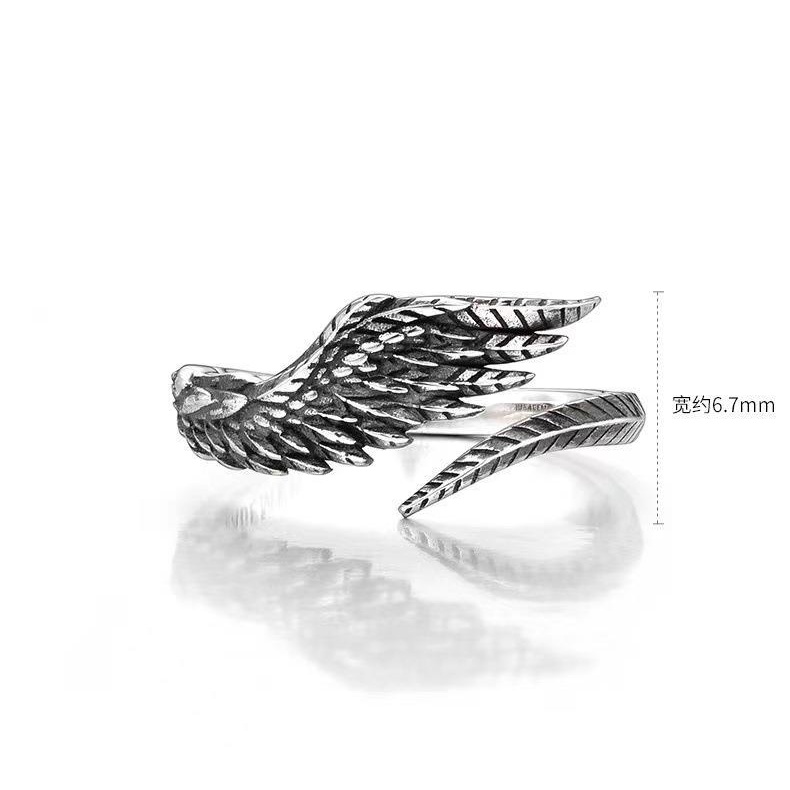 Nhẫn Hở Mạ Bạc 925 Hình Cánh Thiên Thần Phong Cách Retro Độc Đáo