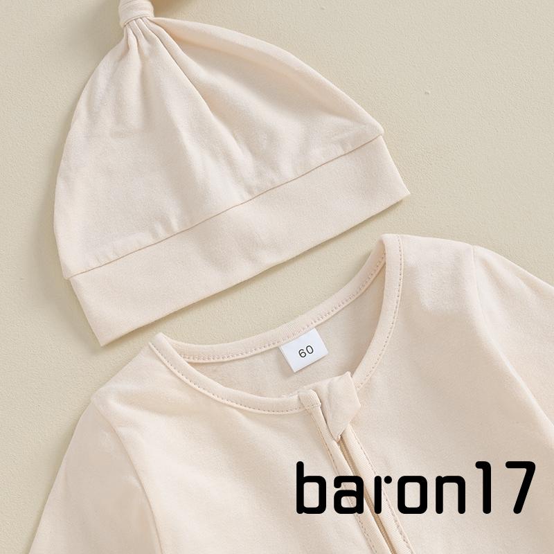 Set Đồ 2 Món Gồm Áo Liền Quần Tay Dài Cổ Tròn Có Khóa Kéo + Mũ Màu Trơn Cho Bé Trai + Gái