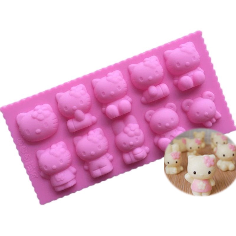 Khuôn silicone 10 Ngăn Làm Bánh Kẹo diy Hình Mèo Hoạt Hình Đáng Yêu