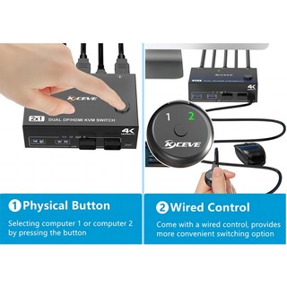 DP HDMI USB 3.0 KVM Switch, Màn hình kép Displayport KVM Switcher Hỗ trợ 4K @ 60Hz cho 2 máy tính 2 màn hình