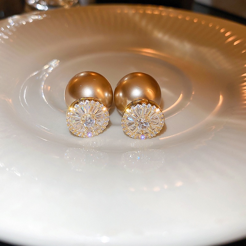 Bông tai phong cách Pháp 14K mạ vàng, bạc 925, zircon và ngọc trai - Sản phẩm cao cấp dành cho nữ