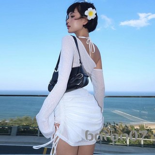 Phụ Nữ Ngoài Vai Đầm Sheer Dây Rút Ruched Dài Tay Đảng Mini Đầm Đi Biển Câu Lạc Bộ Cocktail Dạo Phố