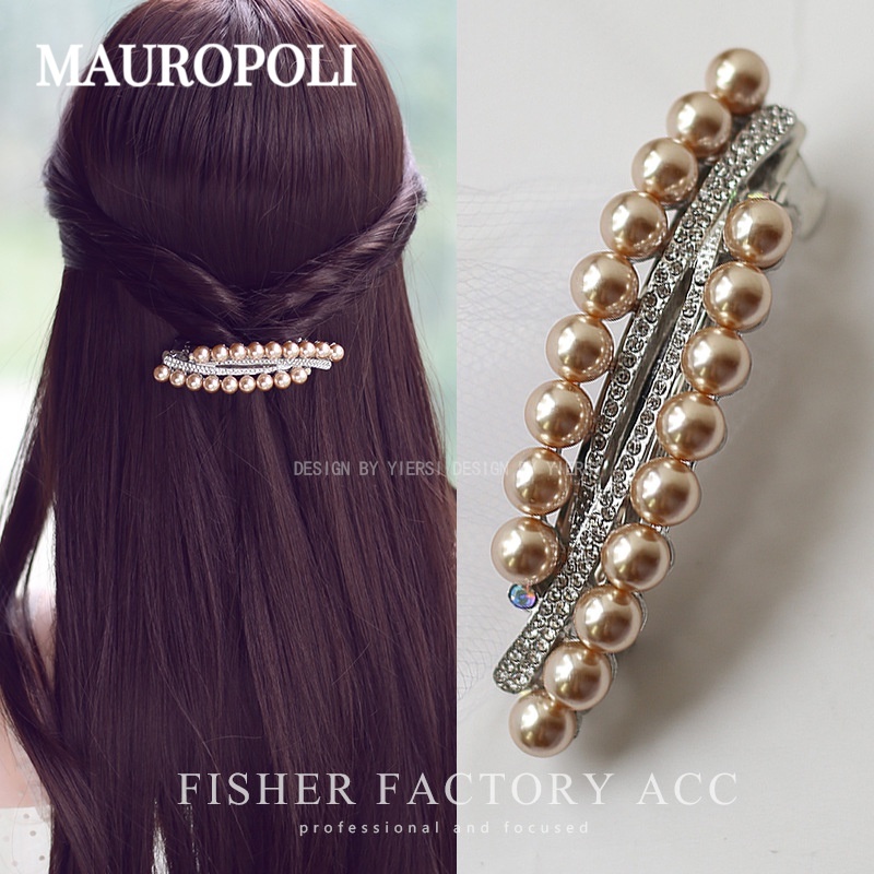 Mauropoli Kẹp Tóc Ngọc Trai Nhiều Màu Sắc, Kẹp Ngang Lớn Retro, Phụ Kiện Tóc Nữ Mùa Xuân