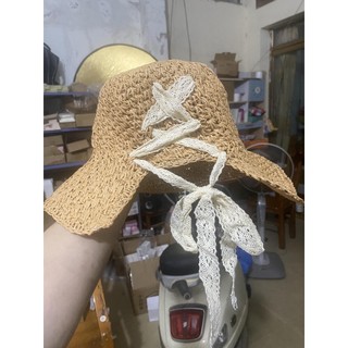 Mũ cói 2 màu mềm handmade vintage thắt dây đằng sau siêu xinh SONBEẢUTY
