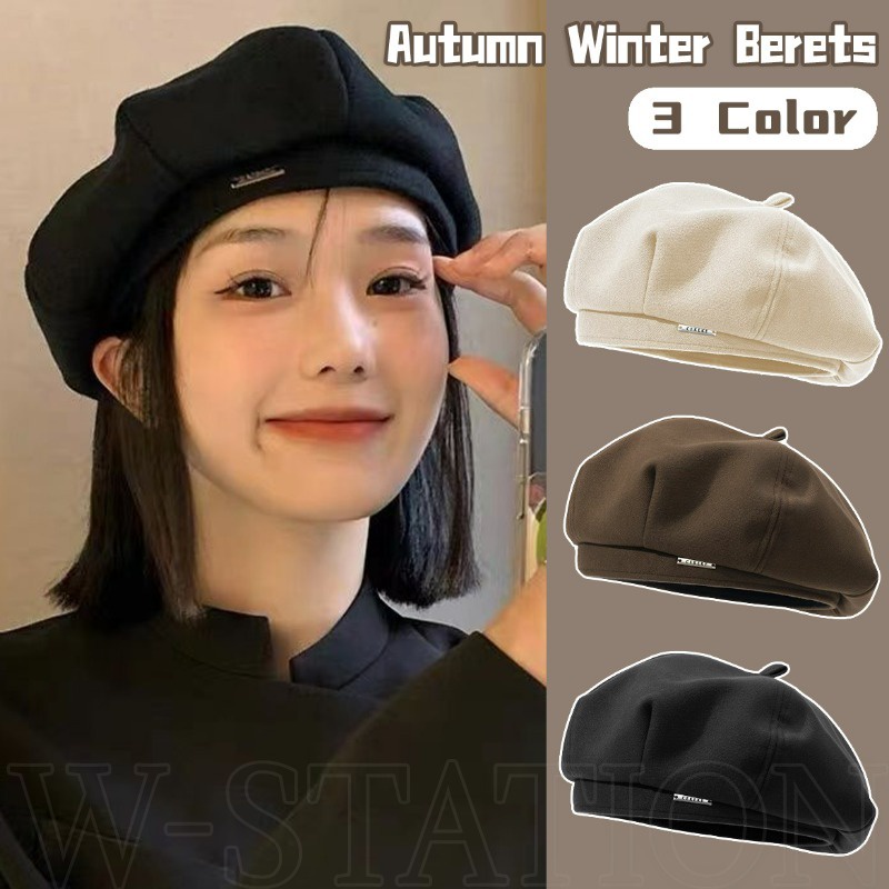 Mũ Beret Vải Nỉ Màu Trơn Giữ Ấm Mùa Thu Đông Thời Trang Cho Nữ