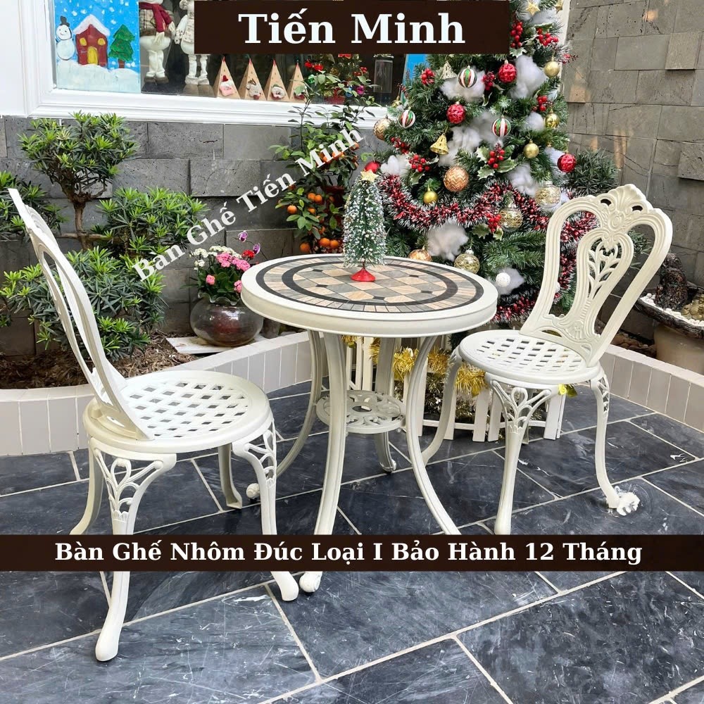 Bộ bàn ghế ban công ngoài trời Nhôm đúc đẹp Bàn ghế sân vườn ngoài trời mặt đá gốm Bộ bàn ghế - HP35