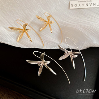 [Drejew] Móc tai cánh hoa Iris hợp kim siêu cổ tích Bông tai thời trang khí chất bông tai thanh lịch Phụ kiện cao cấp nhẹ sang trọng