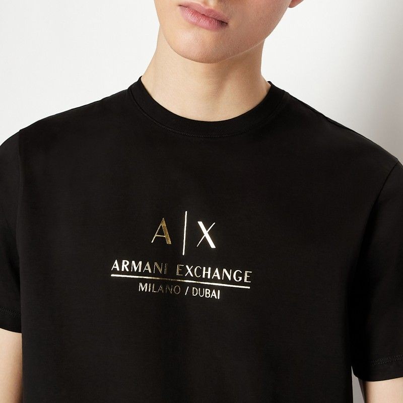 ARMANI Mùa Thu Nam Chữ Thời Trang LOGO Cotton Nguyên Chất Áo Thun Ngắn Tay