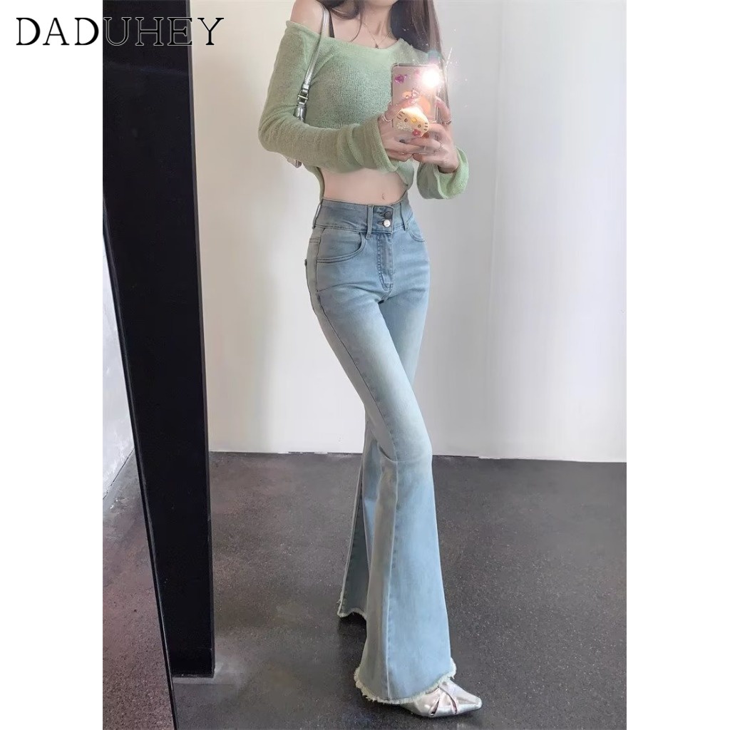 Ảnh DaDuHey New American Ins High Street Retro Micro-flare Jeans Niche High Waist Stretch Wide Leg Pants Trousers 2
