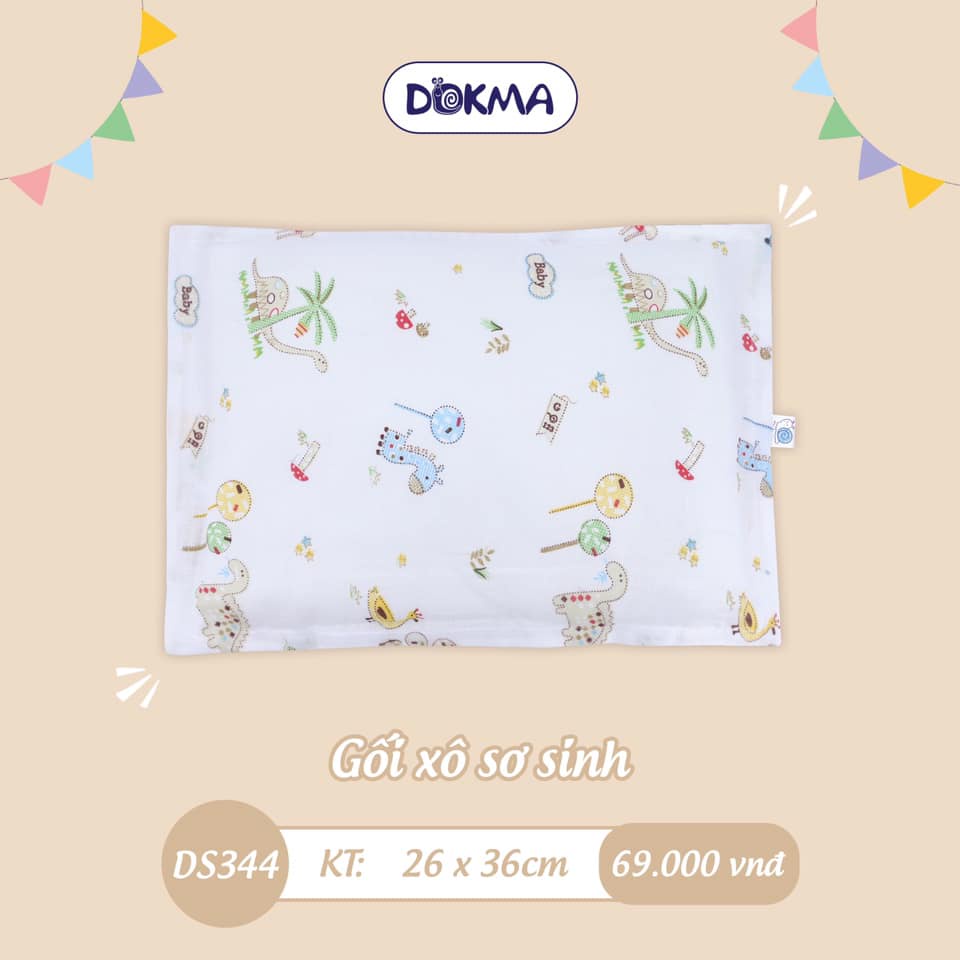 Gối Xô Sơ Sinh DOKMA, Kháng Khuẩn, Mềm Mại, Thấm Hút Mồ Hôi Cho Bé Mã DS344, Gối Bông Lõm Mã DS254
