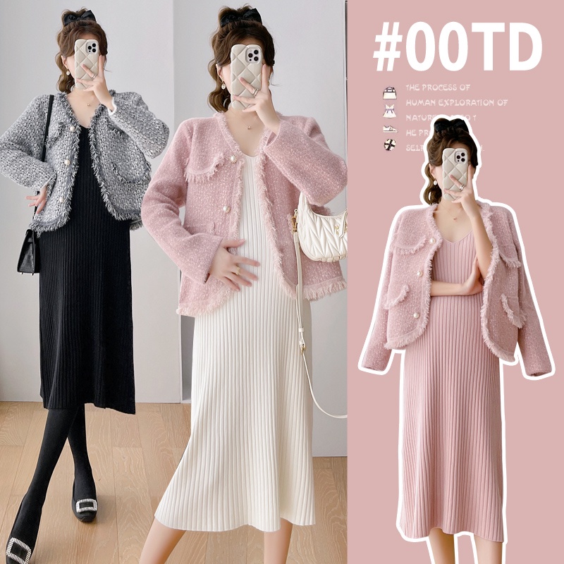 Set Áo Len Dài Tay + Váy Yếm Thời Trang Cho Phụ Nữ Mang Thai