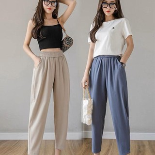 Quần baggy bigsize nữ eo chun co giãn thoải mái có túi 2 bên chất vải thun gân cao cấp mềm mịn Q18