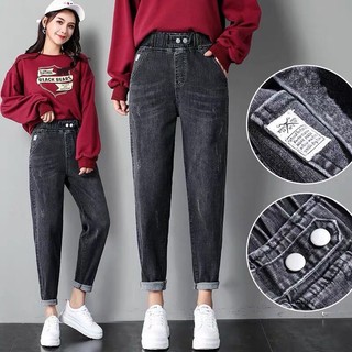 Phong Cách Mới Co Giãn Eo Quần Jean Nữ Rời Bố Quần Thời Trang Hồng Kông Phong Cách Hậu Cung Quần Nữ