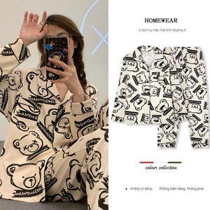 Bộ Đồ Ngủ cotton Tay Dài Màu Trơn Có Thể Mặc Ở Ngoài Và Ở Nhà Cho Nữ