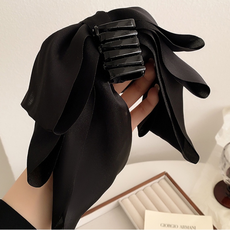 Kẹp tóc cao cấp phong cách Hàn Quốc, màu đen với nơ lớn, trendy