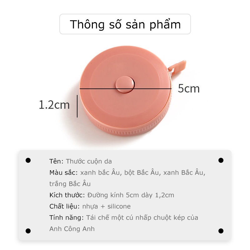 Thước Dây Cuộn Mini Rút Tự Động/ Thước Dây 1,5m Nhiều Màu Bền Đẹp May Mặc