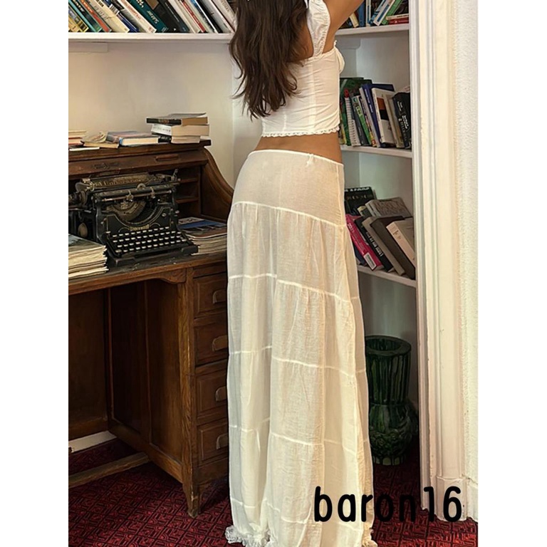Chân Váy Dài Lưng Thấp Cột Dây Thời Trang Kiểu Pháp Xinh Xắn Cho Nữ