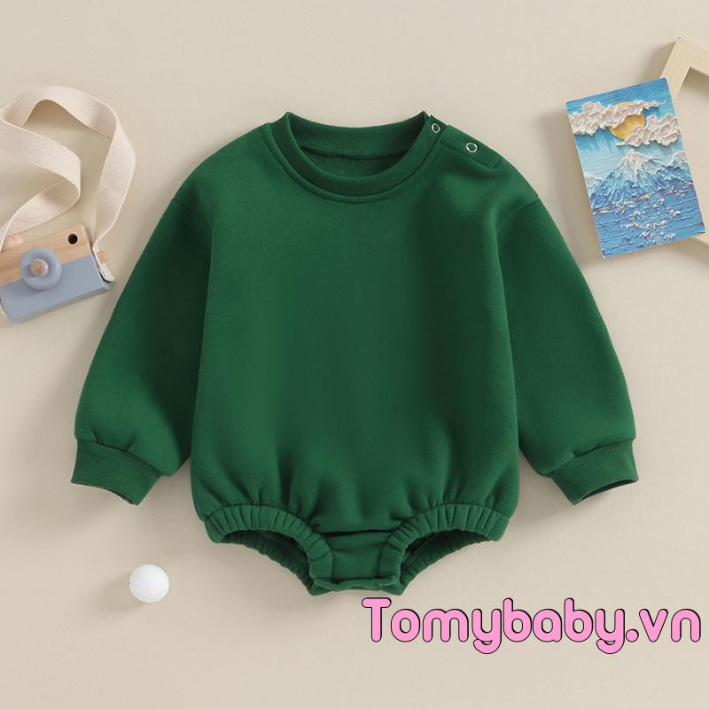 Áo Liền Quần Tay Dài Cổ Tròn Màu Trơn Dành Cho Bé Trai Gái