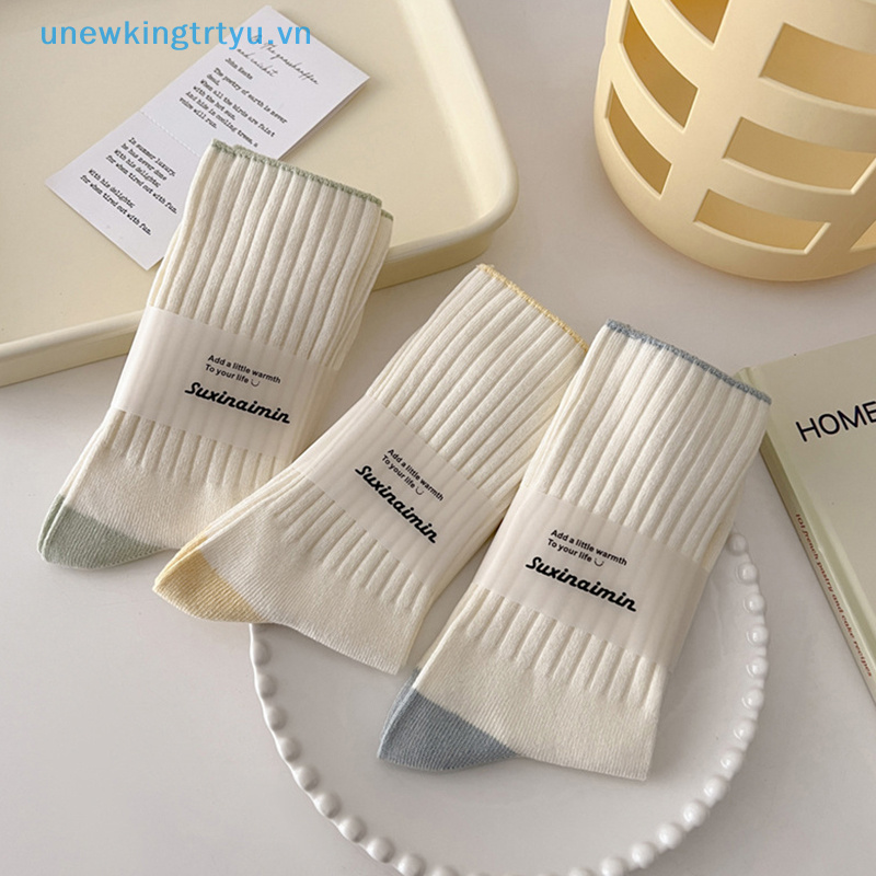 Vớ Cotton Dài Màu Trơn Đơn Giản Phong Cách Harajuku Nhật Bản Cho Nữ