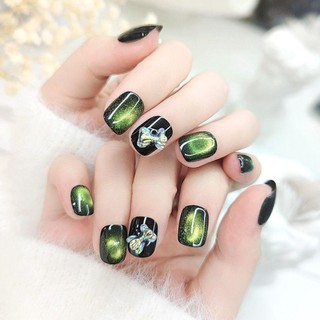 EBINLANDS 24 Chiếc Móng Tay Giả, Ngắn Full Cover Press on Nails, Có Thể Tái Sử Dụng Mắt Mèo Lấp Lánh Móng Tay Nghệ Thuật DIY Làm Móng Tay Nghệ Thuật