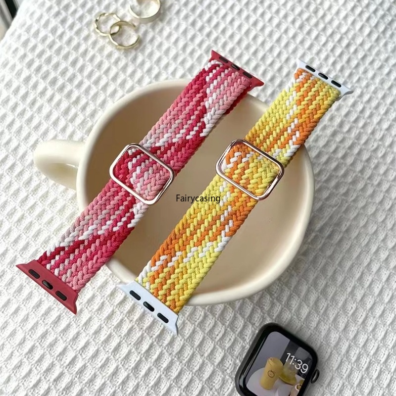 Dây đeo vòng đơn bện Nylon cho Apple Watch 49mm 45mm 44mm 41mm 40mm Series 11 10 9 8 Ultra 3 2 1 8 7 6 5 4 SE 3 Dây đeo đàn hồi cho iWatch 42mm 38mm