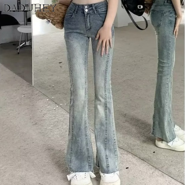 Ảnh DaDuHey New American Ins High Street Retro Jeans Niche High-waist Micro-flared Pants plus Size Trousers 4