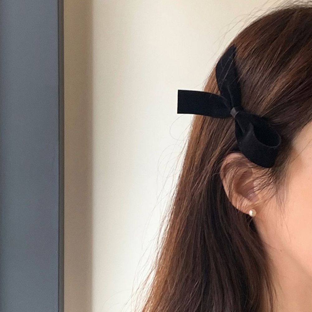 Kẹp Tóc Hình Nơ Bằng Nhung Màu Đen Xinh Xắn Cho Nữ