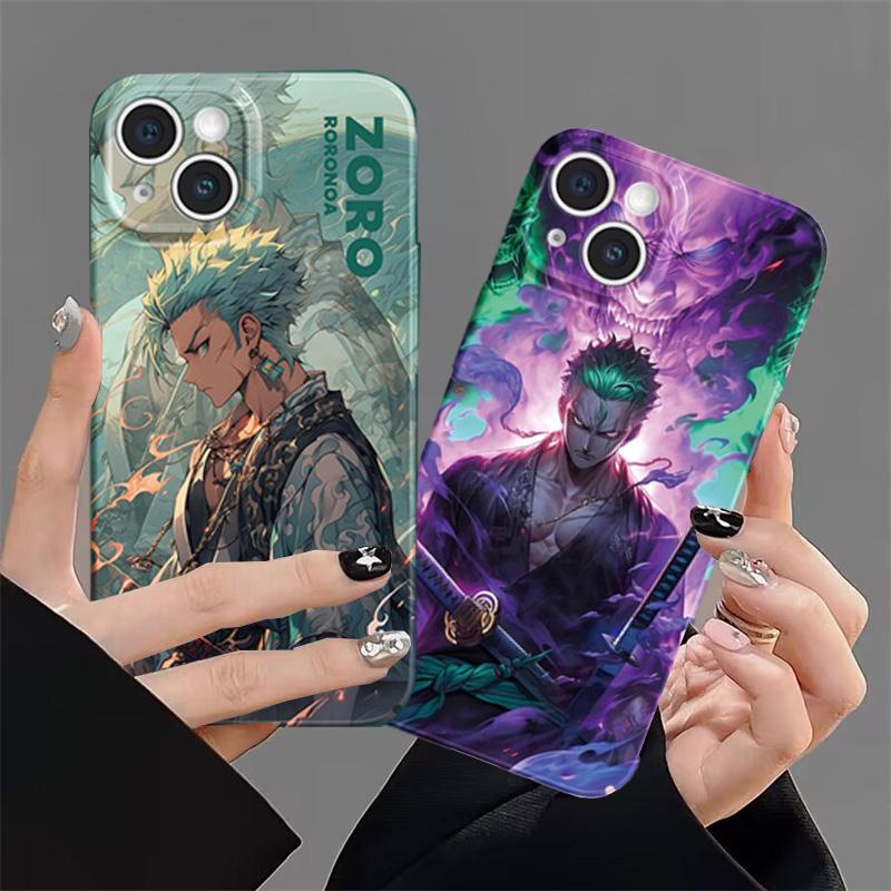 Anime One Piece Green Zoro Phim Hoạt Hình Bóng Cứng Acrylic Chất Lượng Cao Ốp Lưng Điện Thoại Tương Thích Cho iPhone 16 15 14 13 12 11 Pro Max Mini Plus Vỏ Bảo Vệ Toàn Diện Vỏ Chống Sốc